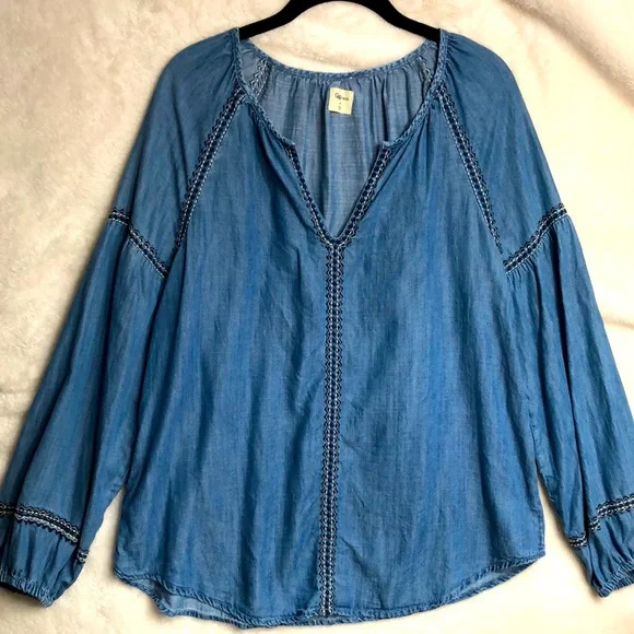 Gap Boho Embroidered Peasant Top Medium Balloon Sleeve - Picture 1 of 13